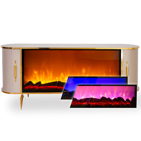 CONSOLA TV CAPUCINO & AURIU CU SEMINEU SI SPATII DEPOZITARE 190x45x80cm
