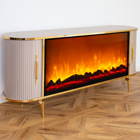CONSOLA TV CAPUCINO & AURIU CU SEMINEU SI SPATII DEPOZITARE 190x45x80cm