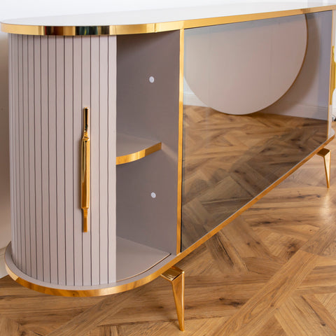 CONSOLA TV CAPUCINO & AURIU CU SEMINEU SI SPATII DEPOZITARE 190x45x80cm