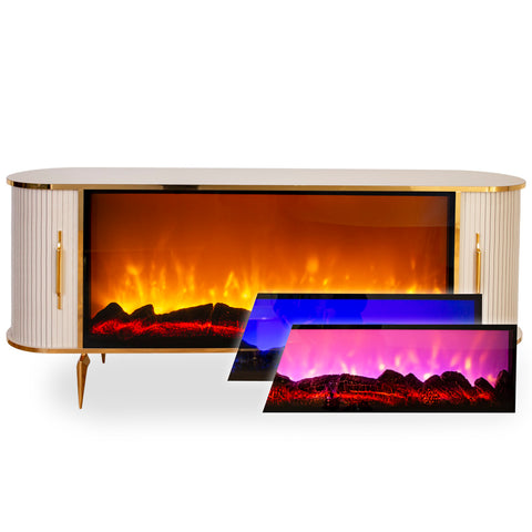 CONSOLA TV BEJ & AURIU CU SEMINEU SI SPATII DEPOZITARE 190x45x80cm