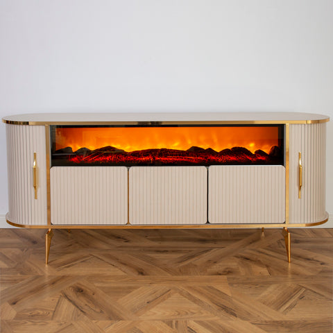 CONSOLA TV CAPUCINO & AURIU CU SEMINEU DREPTUNGHI SI SPATII DEPOZITARE 190x45x80cm