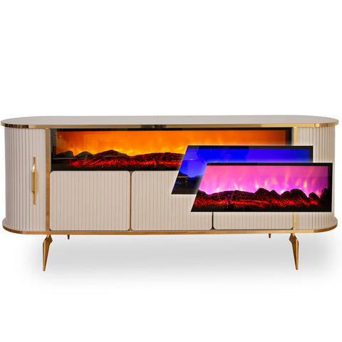 CONSOLA TV CAPUCINO & AURIU CU SEMINEU DREPTUNGHI SI SPATII DEPOZITARE 190x45x80cm