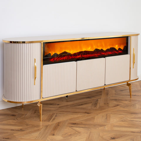 CONSOLA TV CAPUCINO & AURIU CU SEMINEU DREPTUNGHI SI SPATII DEPOZITARE 190x45x80cm