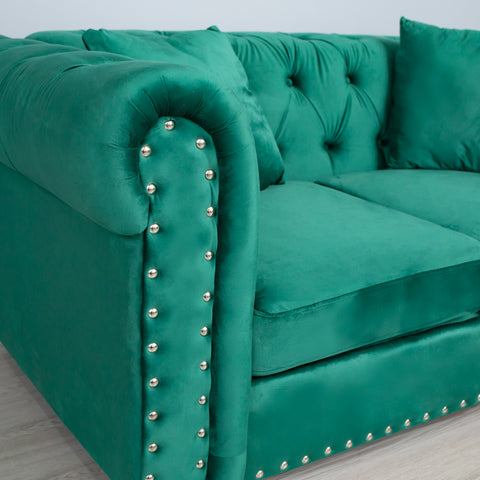 Canapea CHESTERFIELD fixa, 2 locuri, verde smarald 160x90x75cm