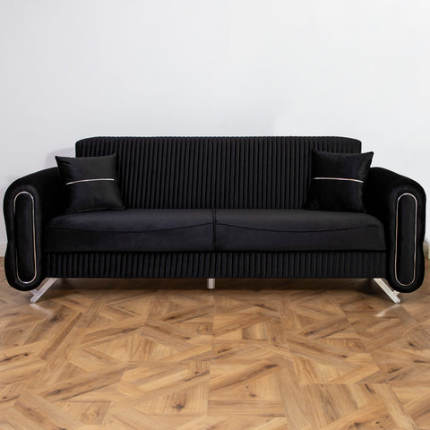 SET PALACE 3/1/1 - CANAPEA EXTENSIBILA + 2 FOTOLII, NEGRU CU ARGINTIU