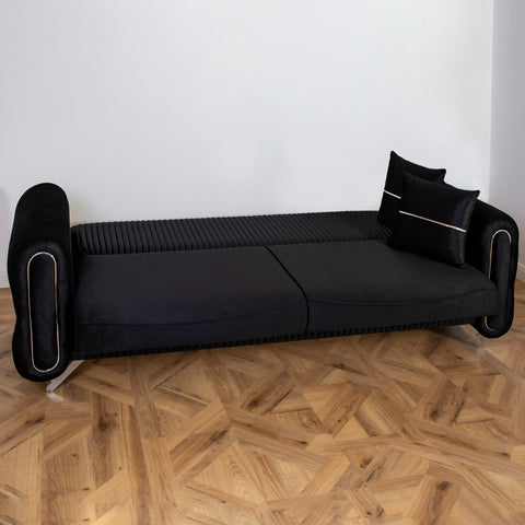 SET PALACE 3/1/1 - CANAPEA EXTENSIBILA + 2 FOTOLII, NEGRU CU ARGINTIU