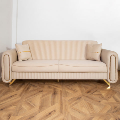 CANAPEA 3 LOCURI PALACE BEJ - EXTENSIBILA, CLICK CLACK