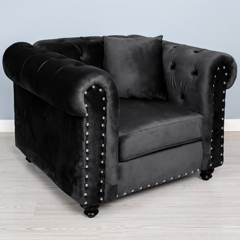 Fotoliu CHESTERFIELD, catifea neagra 100x90x75cm