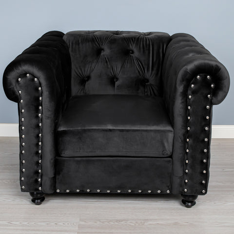 Fotoliu CHESTERFIELD, catifea neagra 100x90x75cm