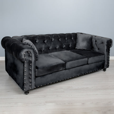 Canapea CHESTERFIELD fixa, 3 locuri, neagra  210x90x75cm