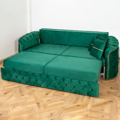 Canapea extensibila PARIS 3 locuri, tapitata verde smarald