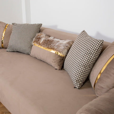 CANAPEA 3 LOCURI NOVO, TAPITATA CAPUCINO CU AURIU