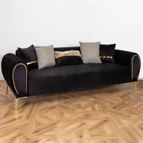 CANAPEA 3 LOCURI NOVO, TAPITATA NEGRU CU AURIU