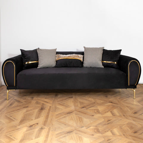 CANAPEA 3 LOCURI NOVO, TAPITATA NEGRU CU AURIU