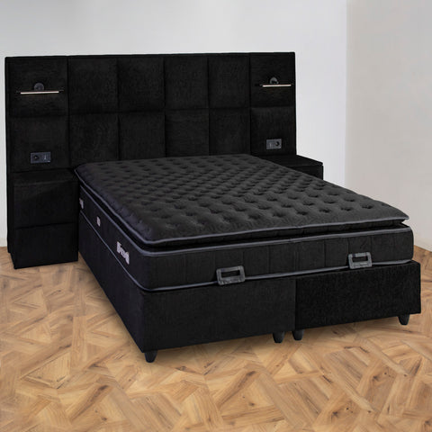 Pat tapițat NEO cu lada de depozitare 160 x 200 CM, Negru