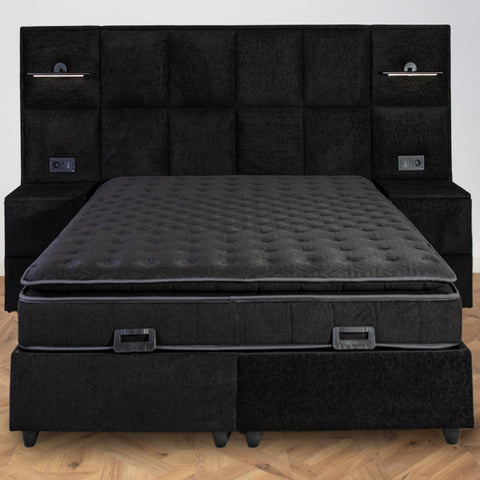 Pat tapițat NEO cu lada de depozitare 160 x 200 CM, Negru