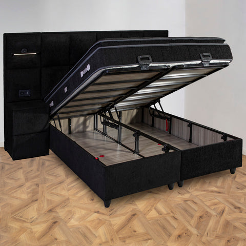 Pat tapițat NEO cu lada de depozitare 160 x 200 CM, Negru