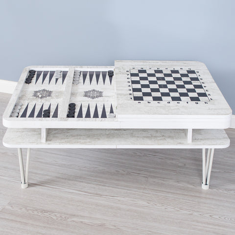 Masa de cafea + sah si table, 100x60x45cm , white antique