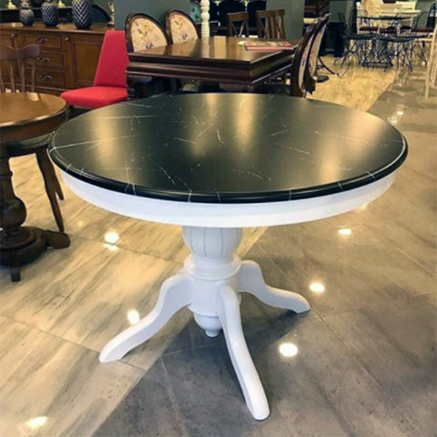 Masa dining rotunda alba 100cm cu blat "marble style"