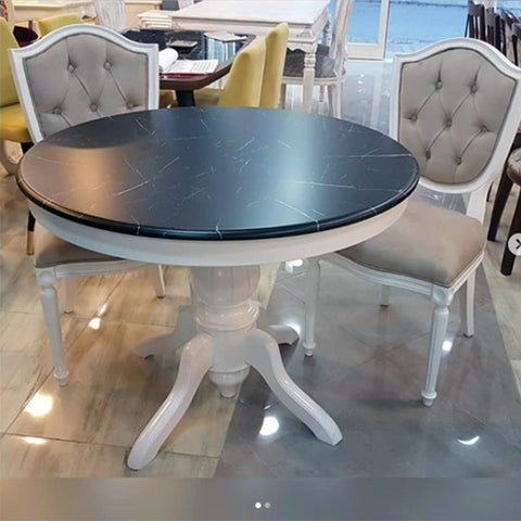 Masa dining rotunda alba 100cm cu blat "marble style"