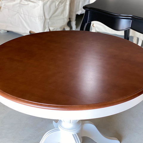 Masa dining rotunda alba 100cm cu blat "wood top"