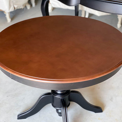 Masa dining rotunda neagra 100cm cu blat "wood top"