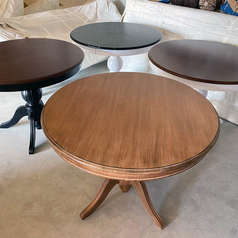 Masa dining rotunda neagra 100cm cu blat "wood top"