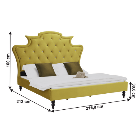 Pat matrimonial ROYAL 180x200cm tapiterie catifea aurie cu pietre