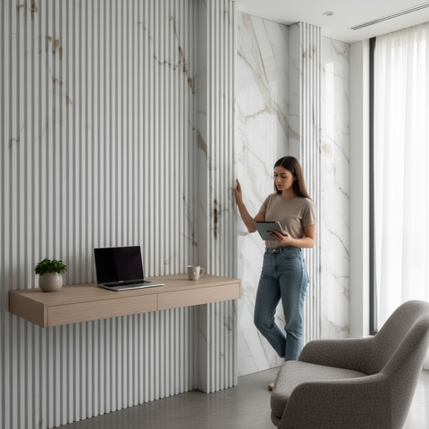 RIFLAJ ALB MARMURAT DIN WPC 2800X210X20MM