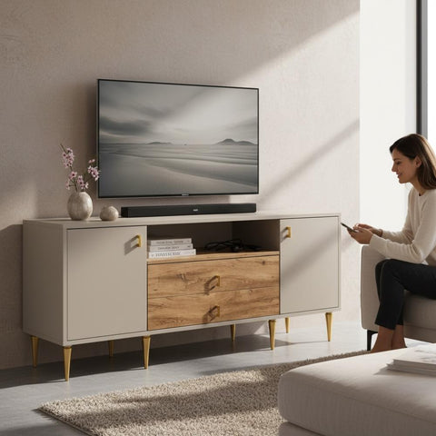 Consola TV ROMA 180x42x83cm, Bej cu Lemn