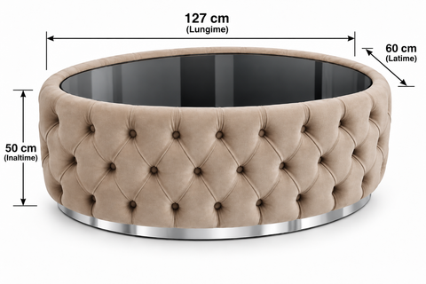 MĂSUȚĂ CAFEA OVALĂ TAPIȚATĂ 127 × 60 CM – CAPUCINO CU ARGINTIU