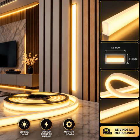 BANDĂ LED FLEXIBILĂ 12×10 MM – ALB CALD