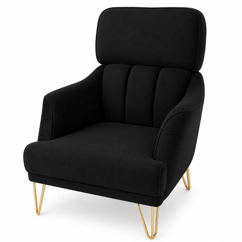 Fotoliu FLORYA Gold , tapiterie catifea neagra