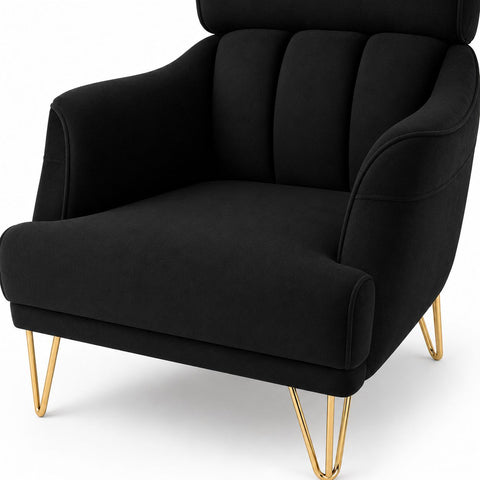 Fotoliu FLORYA Gold , tapiterie catifea neagra