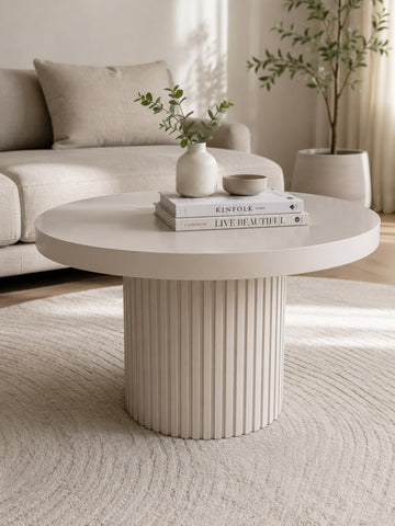 MASUTA CAPUCINO DE CAFEA ROTUNDA CU RIFLAJE, 70x70x50cm