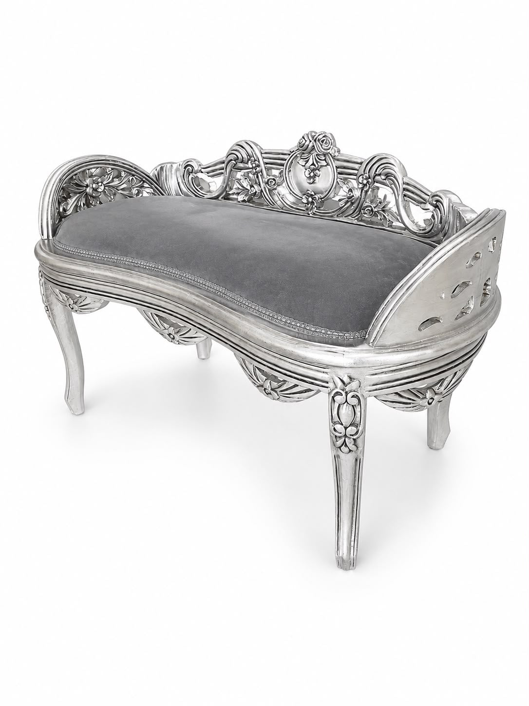 Banchetica Elizabeth II cadru argintiu - tapiterie gri