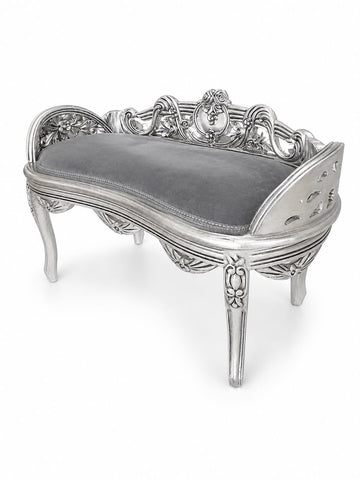 Banchetica Elizabeth II cadru argintiu - tapiterie gri