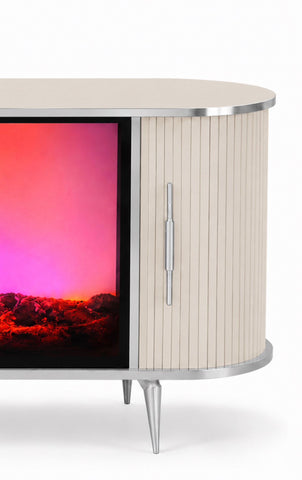 CONSOLA TV BEJ & ARGINTIU CU SEMINEU SI SPATII DEPOZITARE 120 x 40 x80 cm