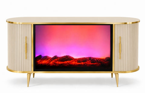 CONSOLA TV BEJ & AURIU CU SEMINEU SI SPATII DEPOZITARE 120 x 40 x80 cm