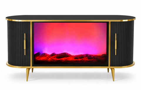 CONSOLA TV ANTRACIT & AURIU CU SEMINEU SI SPATII DEPOZITARE 120 x 40 x 80 cm