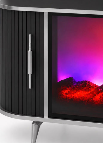 CONSOLA TV ANTRACIT & ARGINTIU CU SEMINEU SI SPATII DEPOZITARE 120 x 40 x 80 cm