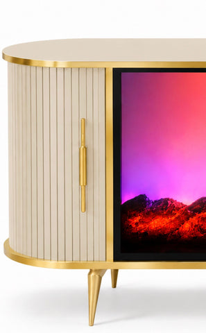 CONSOLA TV BEJ & AURIU CU SEMINEU SI SPATII DEPOZITARE 120 x 40 x80 cm