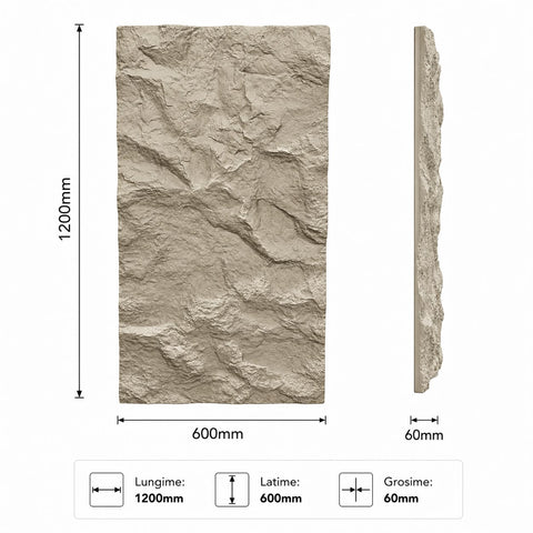 Panou decorativ 3D Stone-Rock 1200x600x60 mm Gri