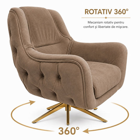 SET 3/1/1 Canapea extensibila LOTUS 3 locuri, tapitata CAPUCINO si 2 fotolii rotative LOTUS
