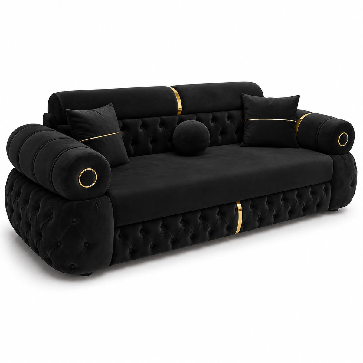 Canapea extensibila LOTUS 3 locuri, tapitata NEAGRA cu AURIU