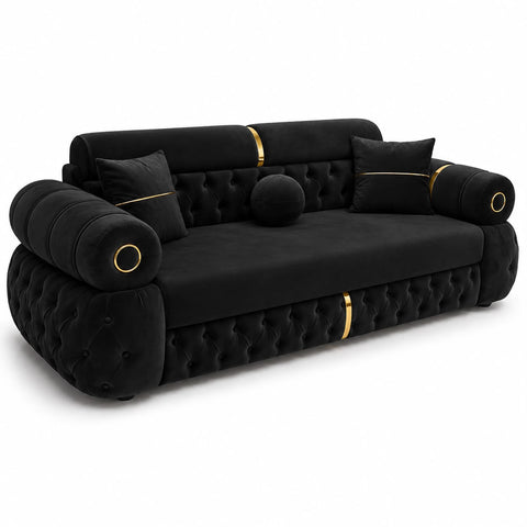 Canapea extensibila LOTUS 3 locuri, tapitata NEAGRA cu AURIU