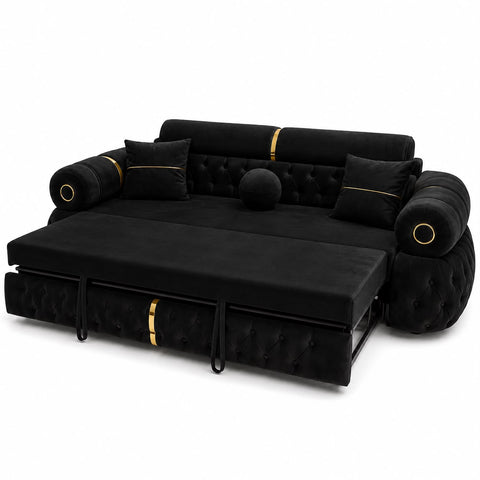 Canapea extensibila LOTUS 3 locuri, tapitata NEAGRA cu AURIU