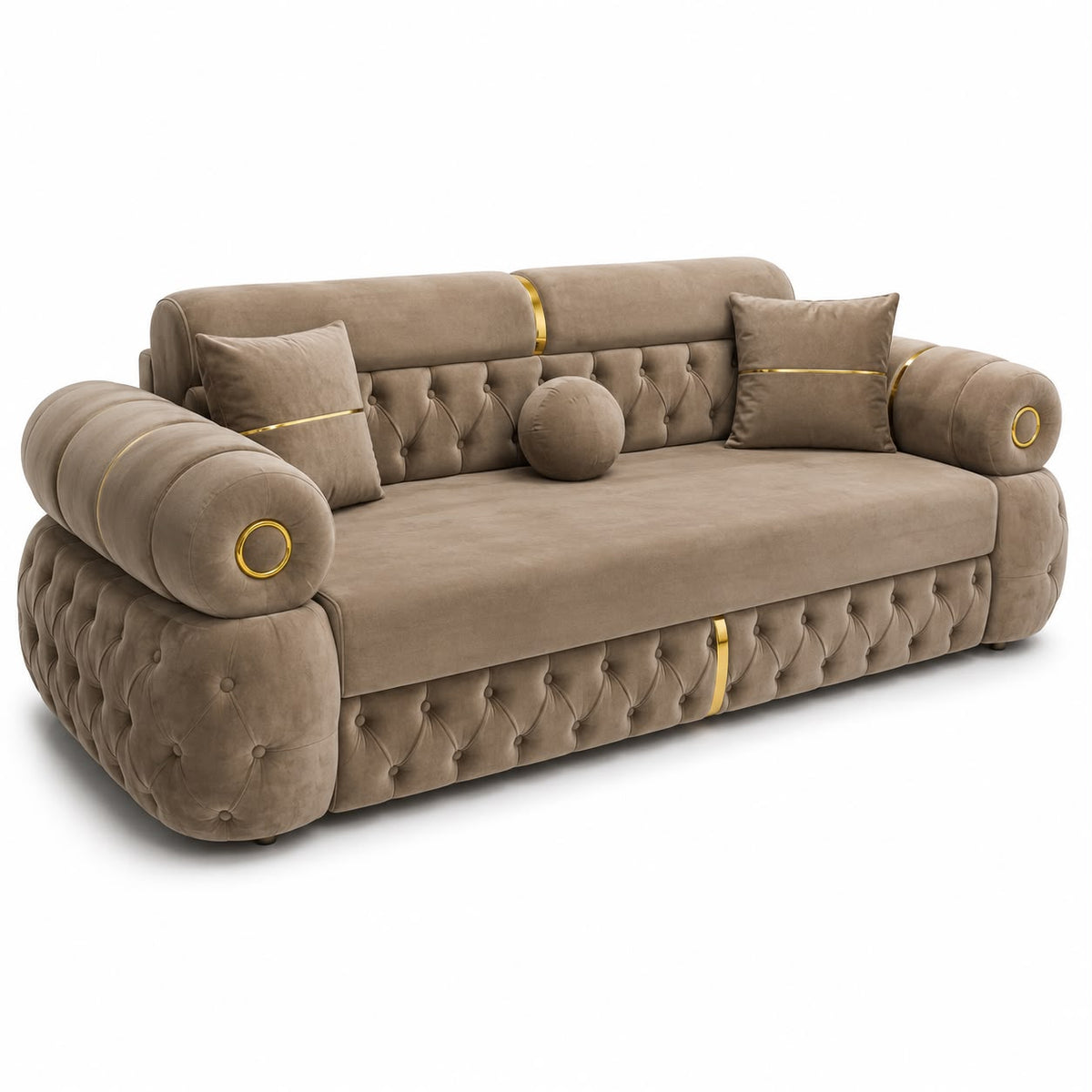 Canapea extensibila LOTUS 3 locuri, tapitata CAPUCINO cu AURIU