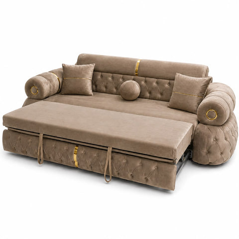 Canapea extensibila LOTUS 3 locuri, tapitata CAPUCINO cu AURIU