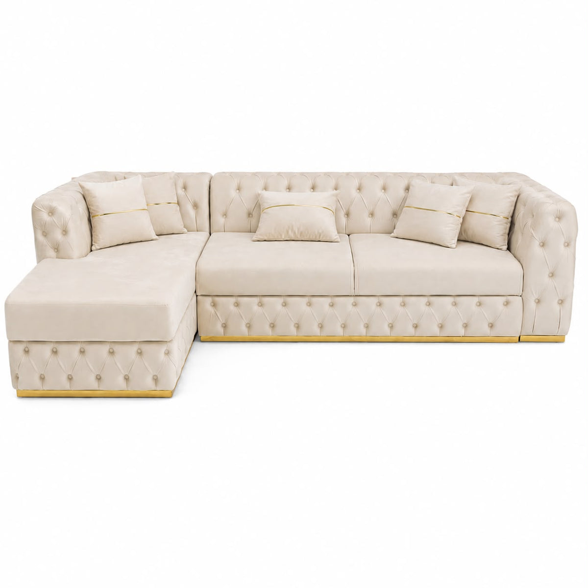 Coltar EXTENSIBIL LUNA Tip L SEZLONG STANGA , BEJ CU GOLD 290 x 150 cm